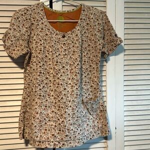 Healing Hands Nurse Medical Scrub Uniform Top Floral XS